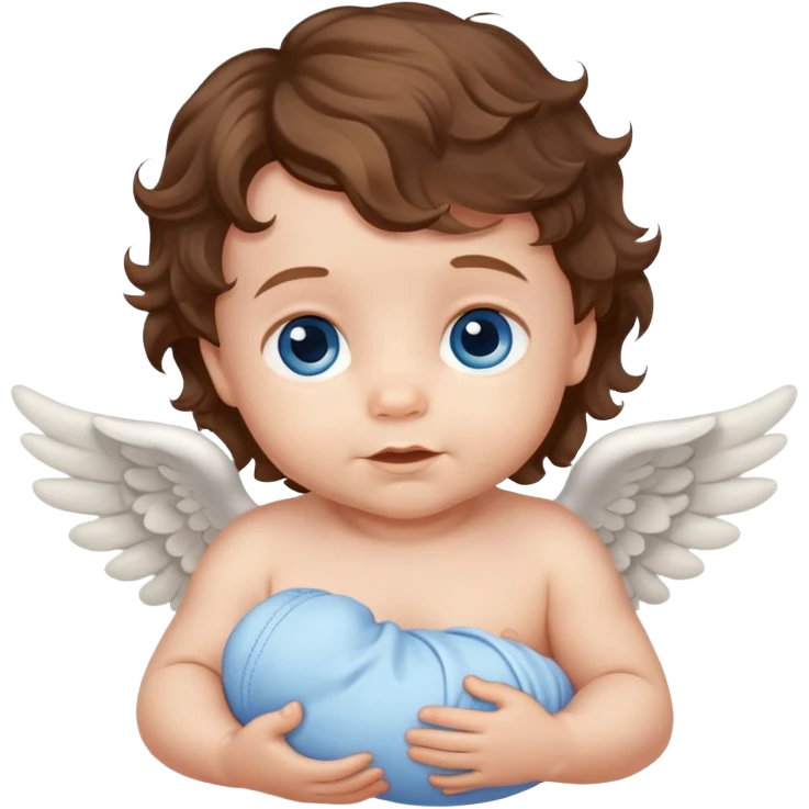 New born Baby boy angel with brown wavy hair blue eyes emoji