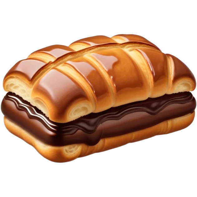 Cinematic warm pain au chocolat, flaky golden-brown pastry with a rich chocolate filling peeking through, perfectly crisp exterior, soft glowing highlights, inviting and indulgent. emoji
