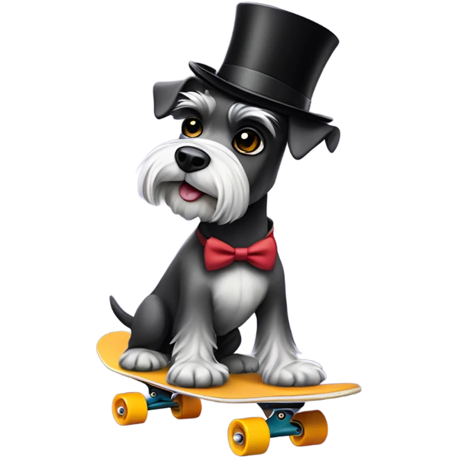 Mini schnauzer wearing a top hat on a skateboard emoji
