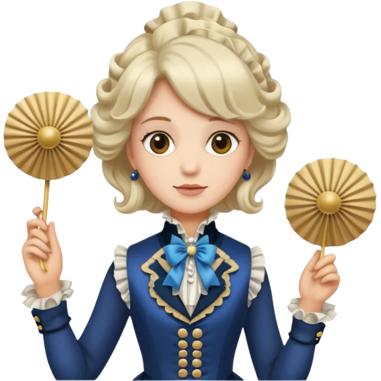 An emoji portrait of a French aristocrat. He wears a powdered wig and a silk waistcoat with a ruffled jabot. His expression is poised and refined, and he holds a fan. emoji