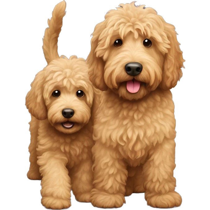 skiny golden labradoodle and big labradoodle playing emoji