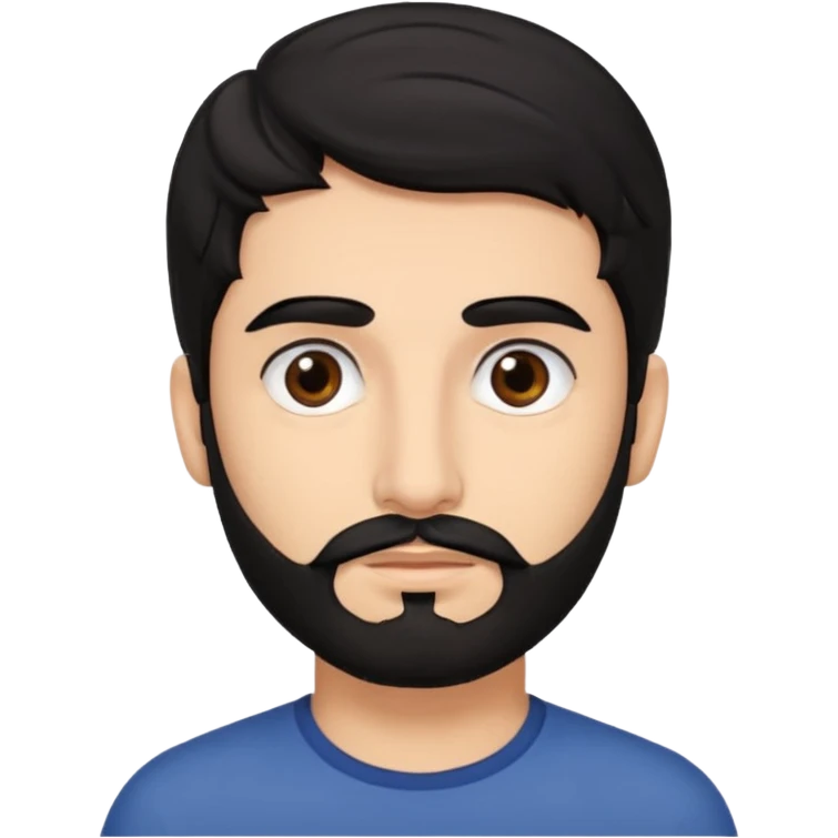 young fair skin Pakistani man with black beard wavy hair and thin brown eyes and thick eyebrows emoji