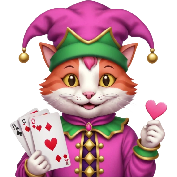 court jester cat medieval, poker cards, pink emoji
