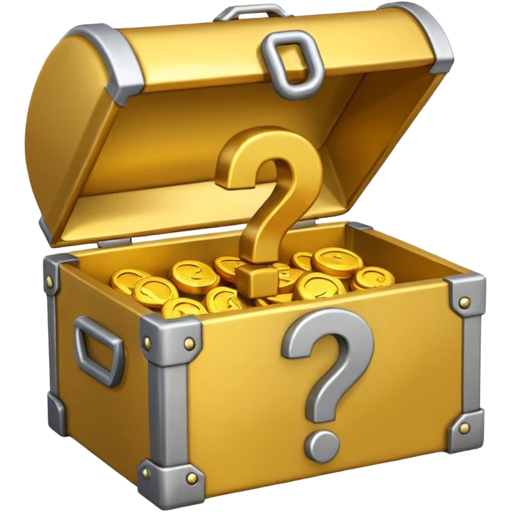 сгенерируй смайл loot box в стили классических смайлов с вопросом 
золотой, не деревянный, а металический
более смайликовый стиль. 3d emoji