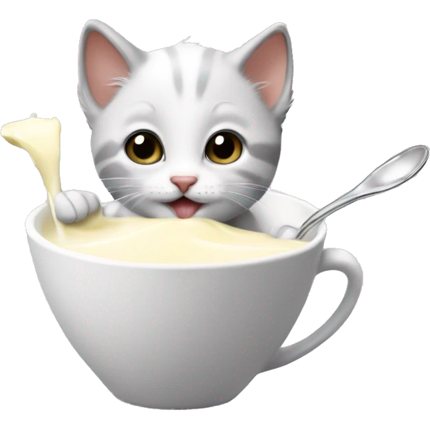 the kitten drinks milk from a spoon emoji