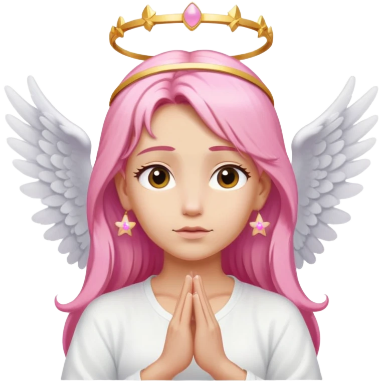 woman with long blonde hair as an angel meditating with pink hair accessories emoji