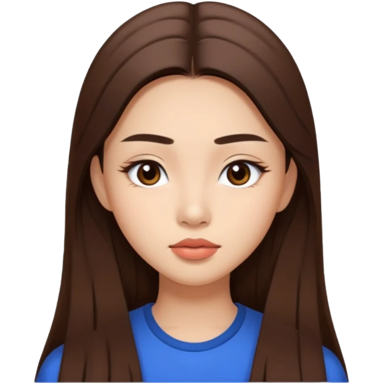 a girl with long brown hair and have straight and thick eyebrows asian type with fully lips with brown contour emoji