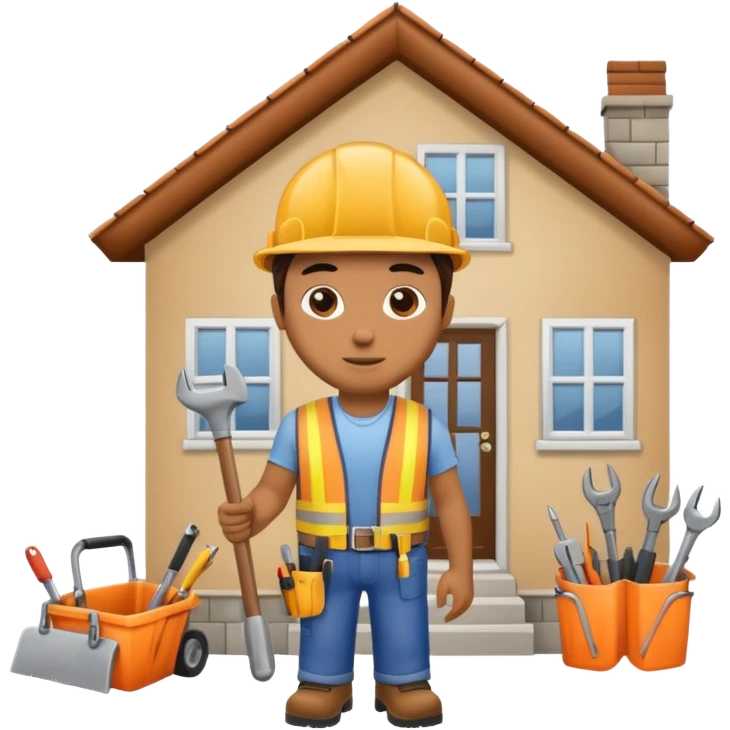 construction worker with tools in front of a house emoji