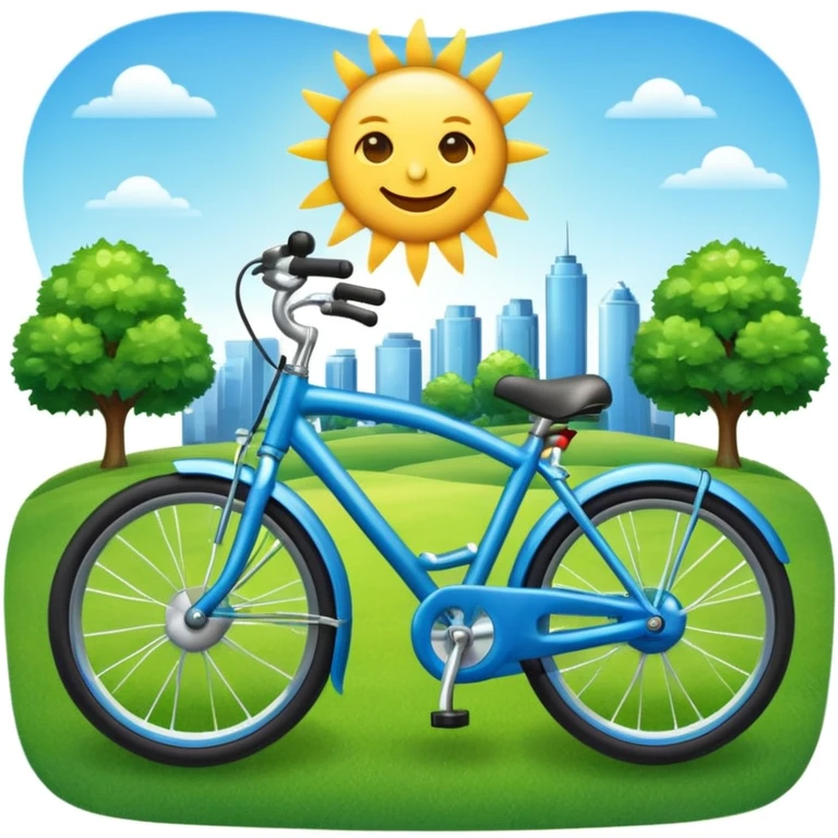 emoji of a blue bike with a park background with green grass and sun, lively and inviting emoji