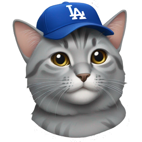 Grey cat wearing dodgers hat emoji