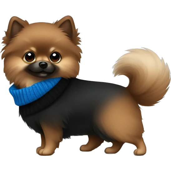 a cute brown and black pomerian with blue sweater emoji