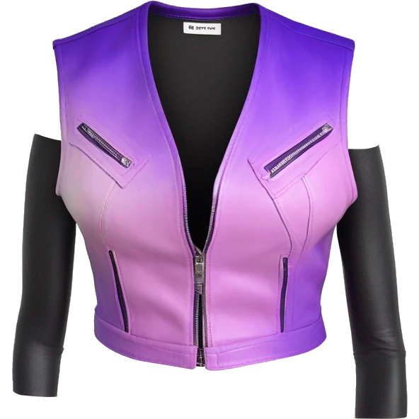 Realistic isolated pastel pink ,royal purple,magenta and pastel purple ombre crop top zippered leather vest. emoji