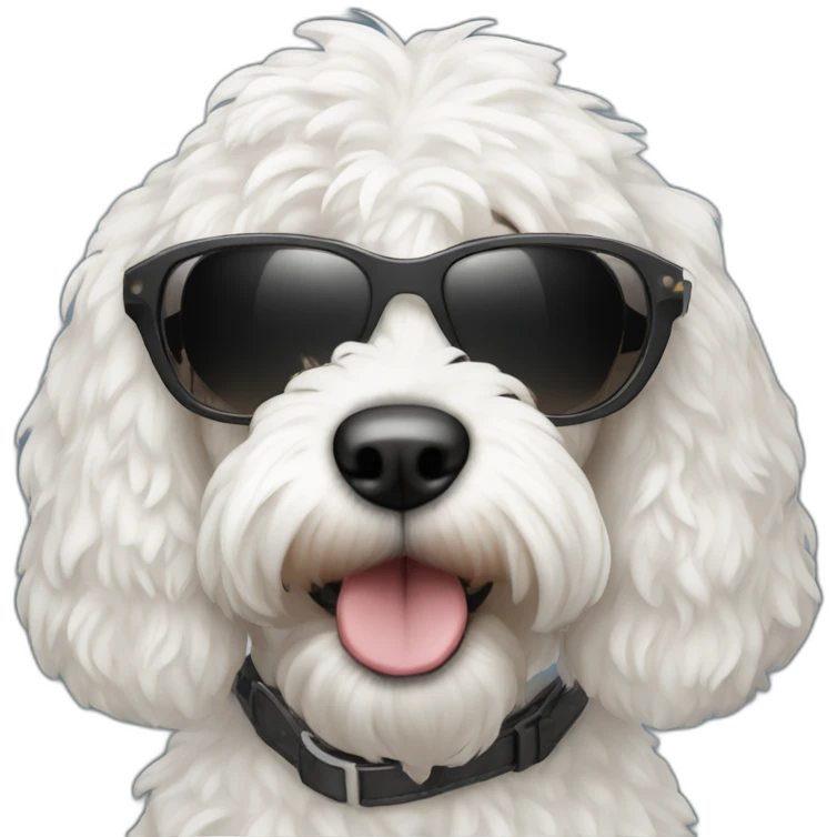 White cockapoo wearing sunglasses emoji
