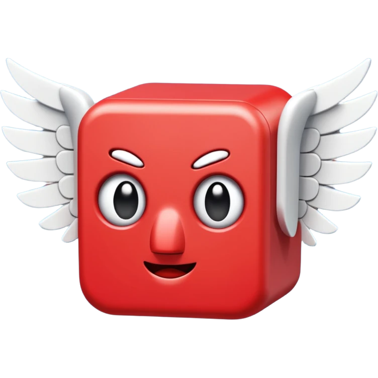 A blocky red creature with white wings and question marks on its eyes. emoji