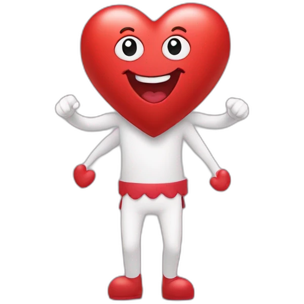A heart with a sweet face on it, and arms and legs coming out of it emoji