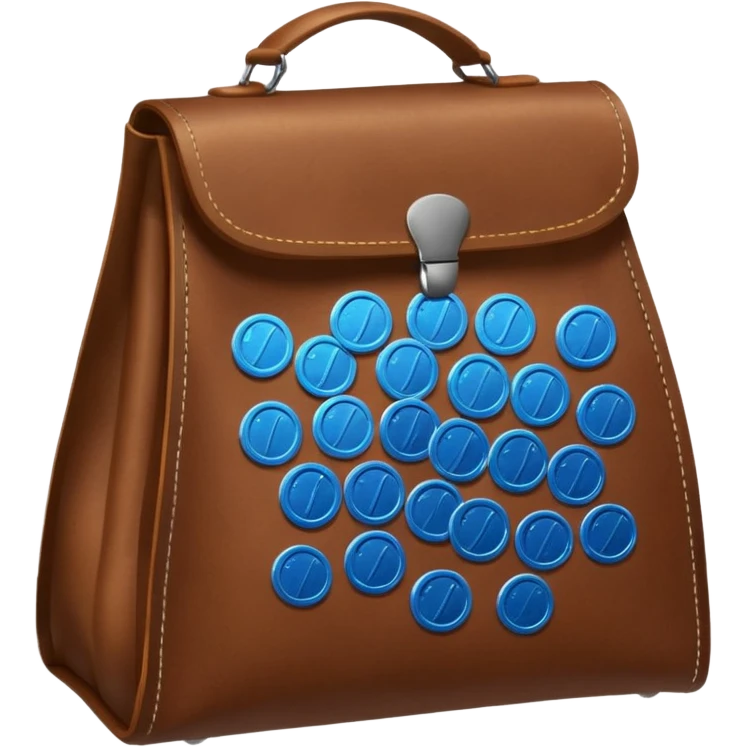 blue coins inside a brown leather bag  emoji