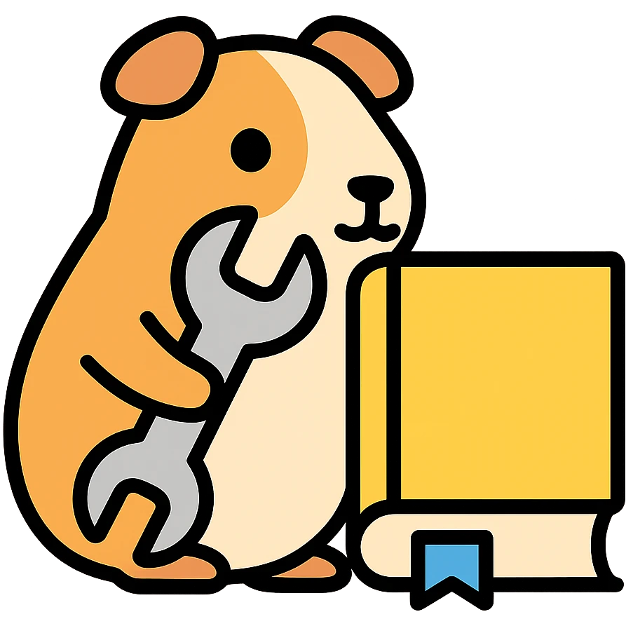 guinea pig (cavia) holding a wrench, fixing a book, color outline icon emoji