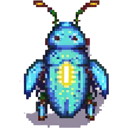 a firefly glowing in a natural setting, pixel art style emoji