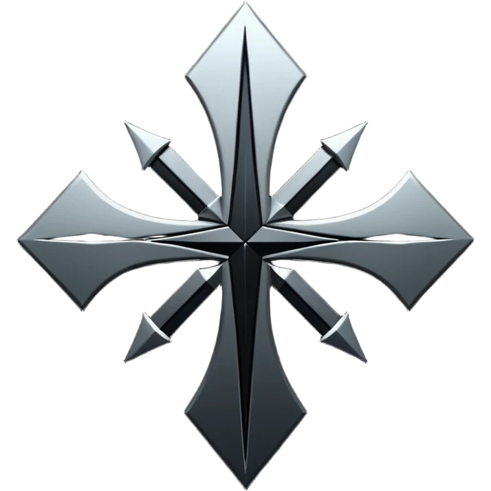 Emoji, dark futuristic cross, symmetrical geometric shape, black metal, gothic cyber aesthetic, minimal flat design, sharp edges, centered, transparent background do not use any other colors but metal and black emoji