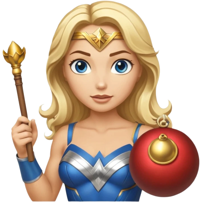 Blonde blue eyes Wonder Woman holding bell and baton emoji