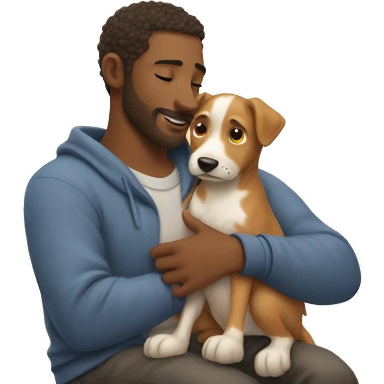 Guy cozy moment with dog and baby emoji