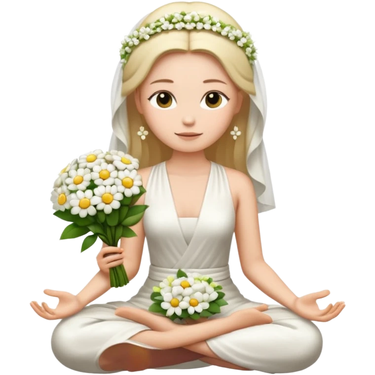 bride meditating holding a bouquet, emoji style emoji