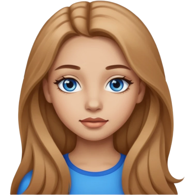 A girl with makeup, long light brown hair, blue eyes emoji