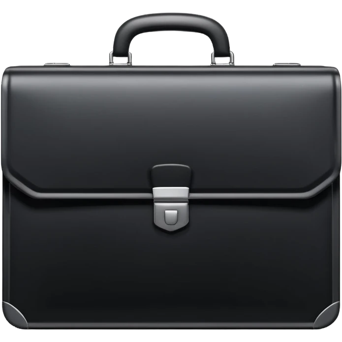 luxury briefcase emoji, matte black metal texture, clean sharp geometry, subtle reflections, minimalist futuristic 3D style, isolated on white emoji