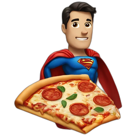 Superman con una pizza emoji