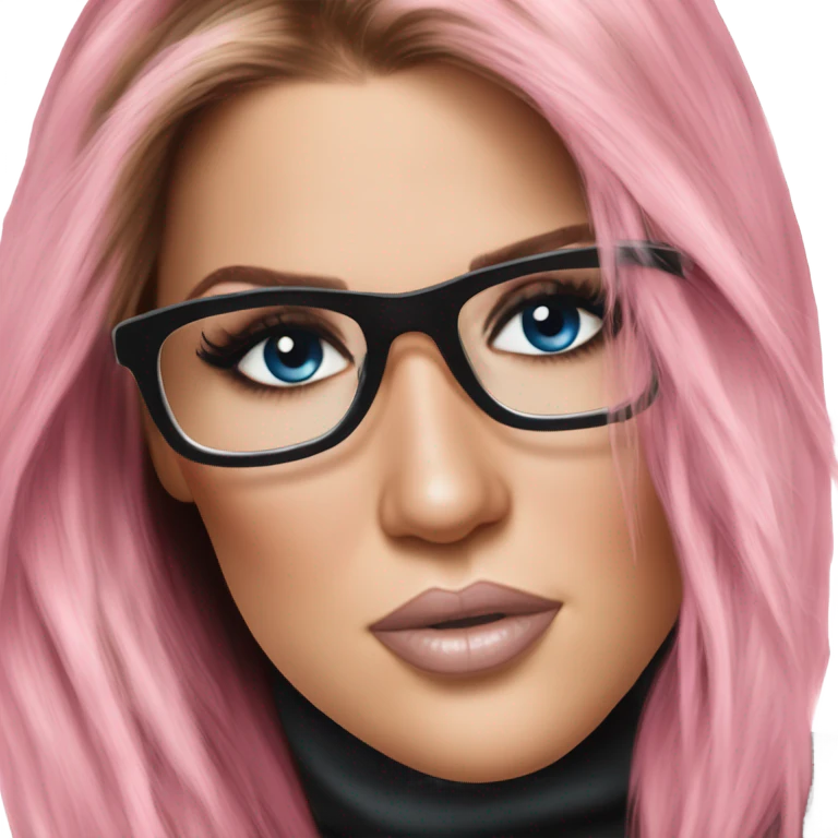 Photo Realistic khloe kardashian stylish pink hair BLUE eyes and glasses rock chick emoji