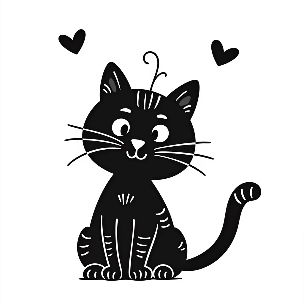 hand drawn cat with decorative elements, doodle style emoji