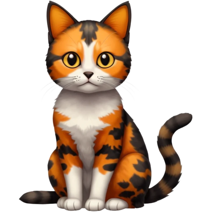 small tortoiseshell cat. only black and and orange. amber eyes. full body. 0% white fur! emoji