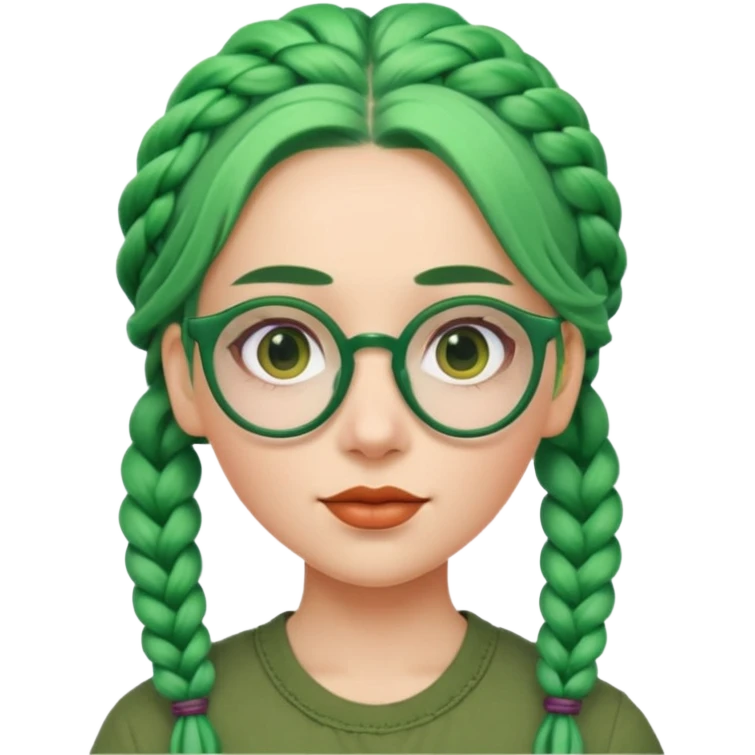 woman with green hairs, braids and spectacle, big visible braids and unique face shape emoji