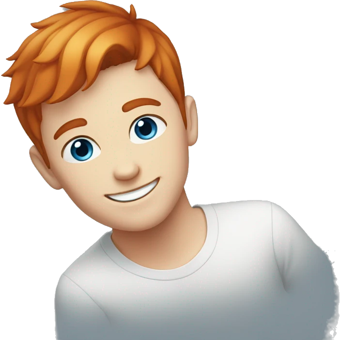 young guy smiling with blue eyes and short straight Redhead  hair emoji