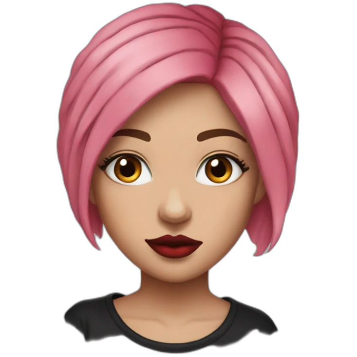 young-women-long-pink-hair-blue-eyes-red-lips-black-t-shirt-with-tattoo-and-bandage-on-the-nose emoji