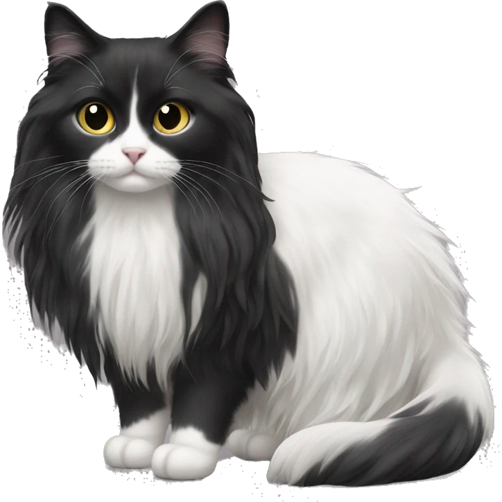 black and white cat long haired emoji