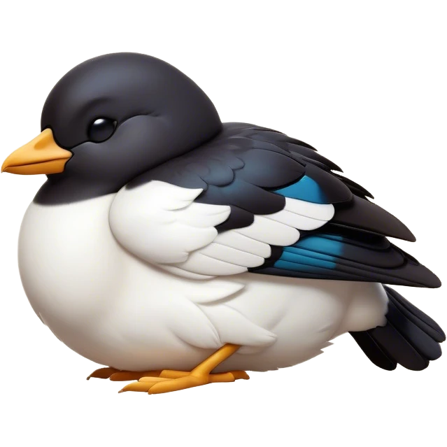 Meme-Worthy Cute Sleeping Magpie Portrait Emoji, Head resting peacefully with a contented smile, showcasing a sleek, elegant form with eyes gently closed in serene slumber and glossy, contrasting plumage, Simplified yet adorably endearing features, highly detailed, glowing with a soft, drowsy urban light, high shine, relaxed and utterly lovable, stylized with an air of playful laziness, soft glowing outline, capturing the essence of a sleeping magpie that feels destined to become the next viral icon of adorable rest! emoji