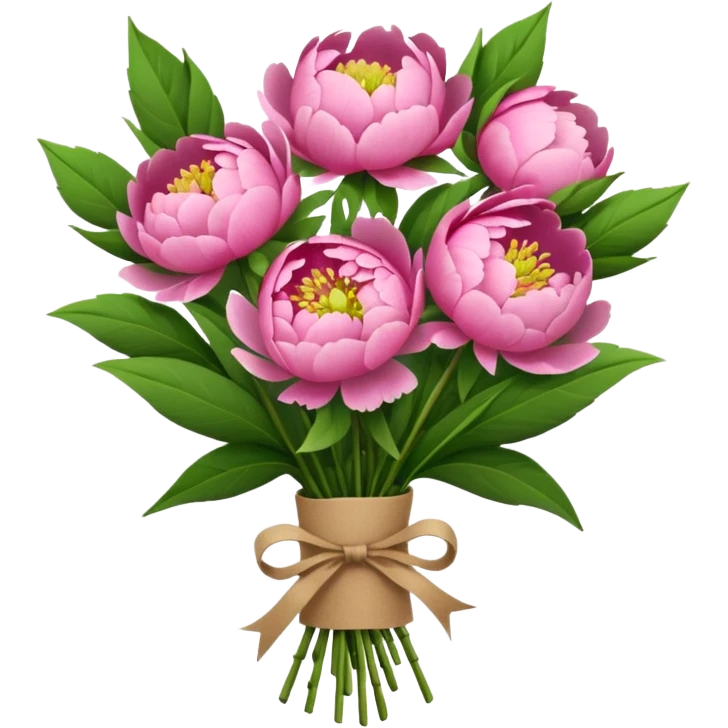 Bouquet of pink flower peony wrapped in kraft paper emoji