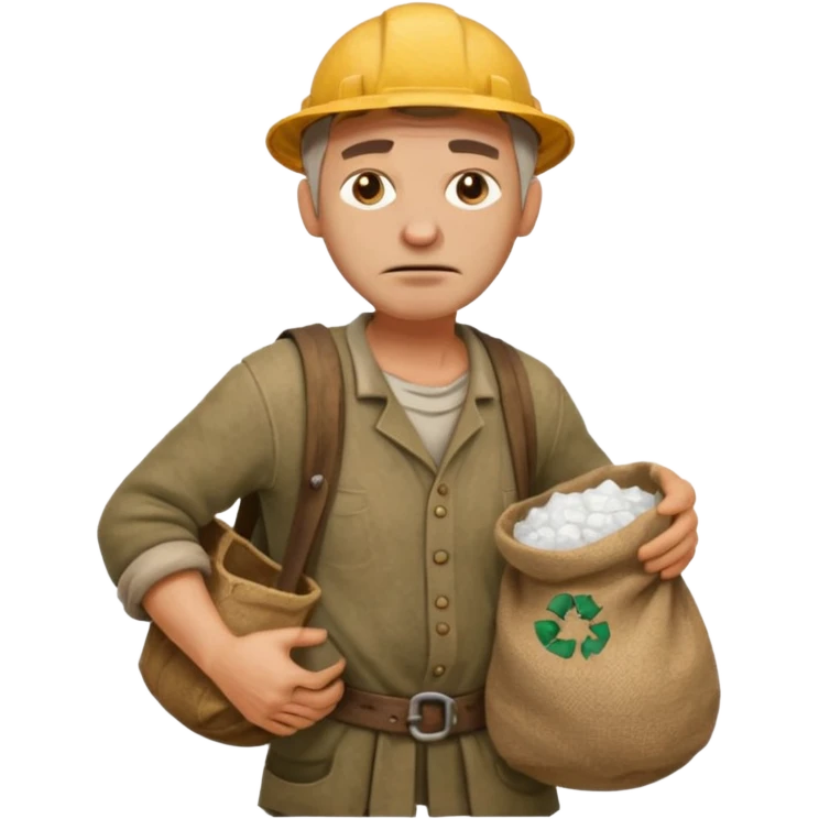 Emoji portrait of a Celtic salt worker. Dirty clothes, weary expression, carrying a sack on his shoulder. emoji