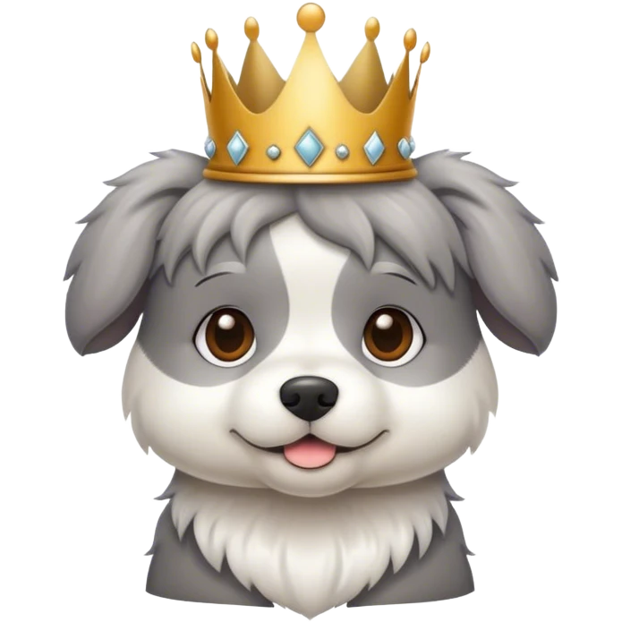Gray and white furry dog with crown emoji