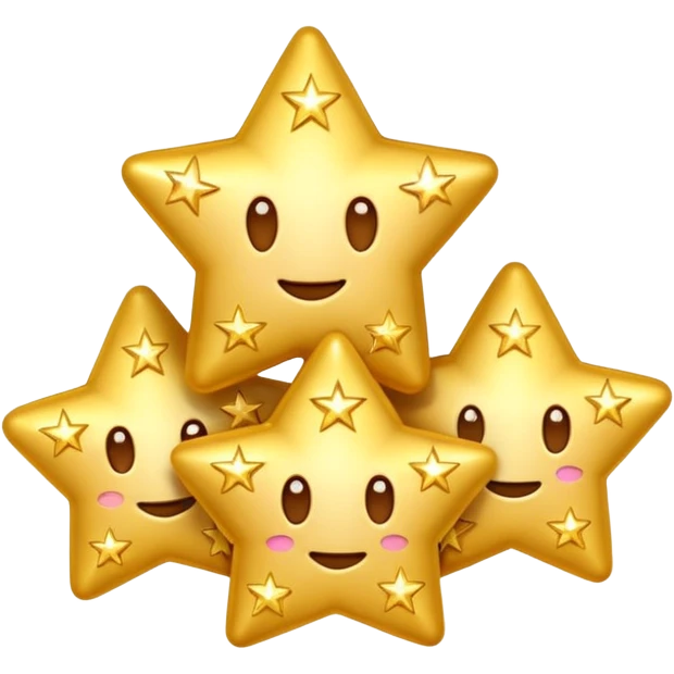 3D iPhone style emoji of classic sparkles, three golden shining stars with glowing edges, isolated on white background, soft shadows, high detail, playful and cute. emoji