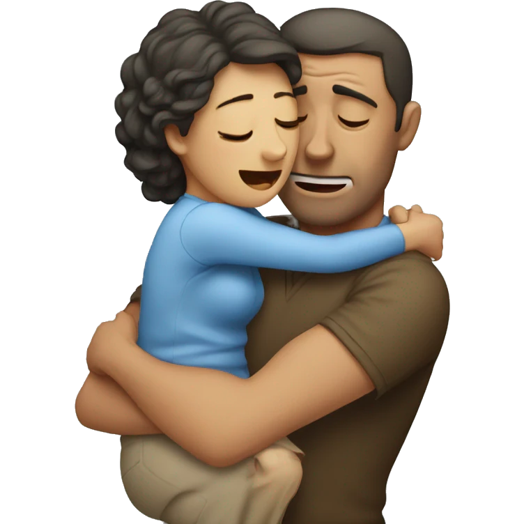 Man crying while wife holds him emoji
