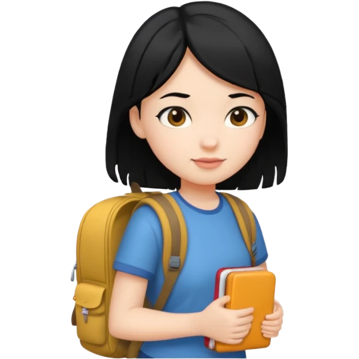 girl with black hair in short sleeves going to school emoji