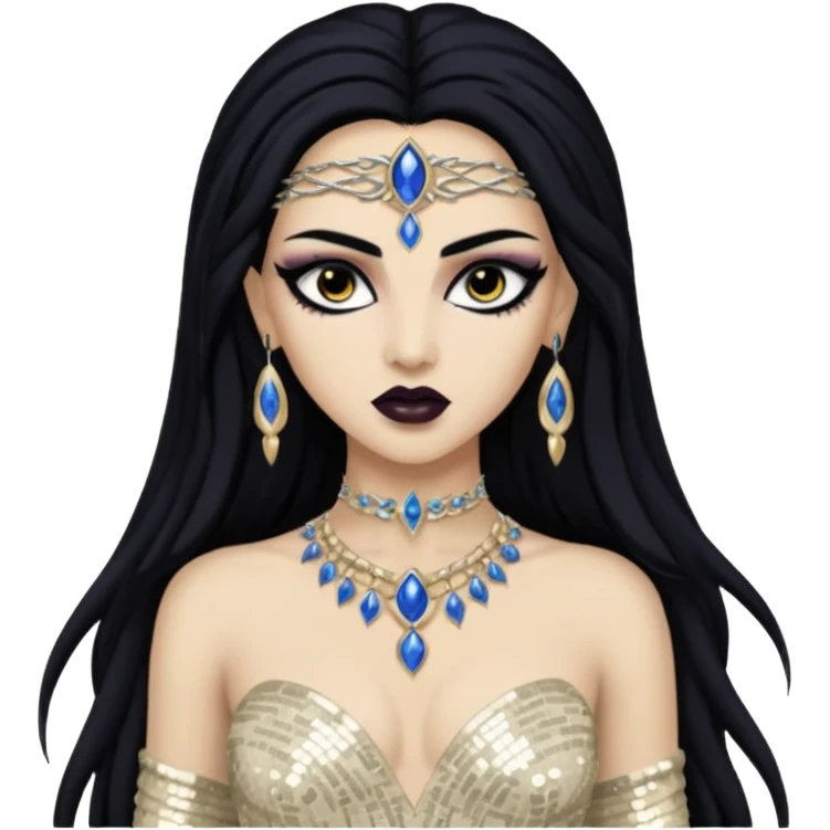 Akasha from Queen of the Damned with long black hair, ivory sequin outfit emoji