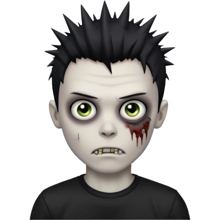 zombie boy with spiky black emo hair and a black shirt emoji