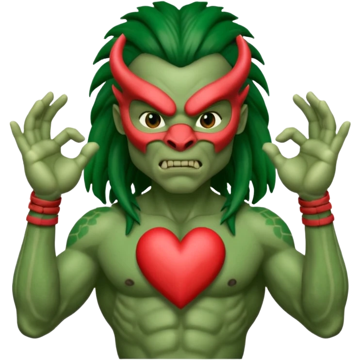 A Yautja from the movie predator making heart sign with hands emoji