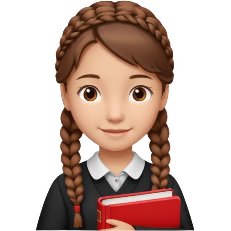 brown braid hair girl kid, student, black gile, red book emoji