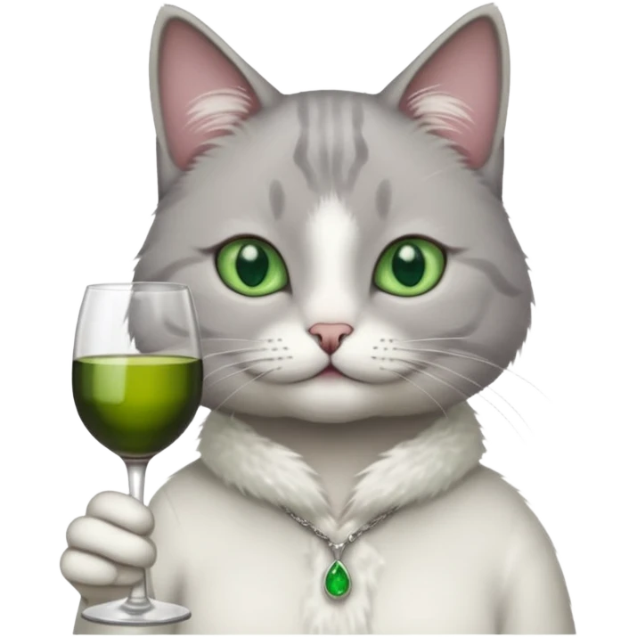 gray Cat sitting On A Couch holding Wine emoji