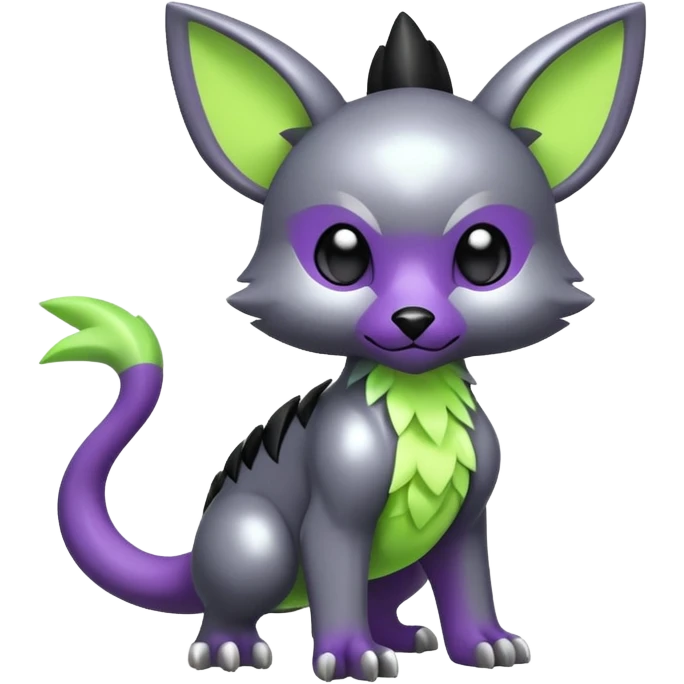 Cute cool shiny metallic alloy silver-grey-black-obsidian purple neon-green white lime animal hybrid Fakemon full body emoji