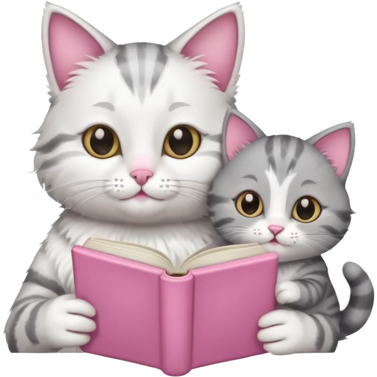 A cute mother cat and kitten reading a book together emoji